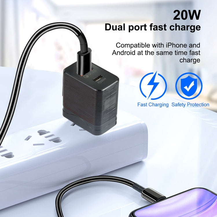 LZ-728 QC 3.0 USB + PD 20W USB-C / Type-C快速旅行充電器，美國插頭，美國插頭