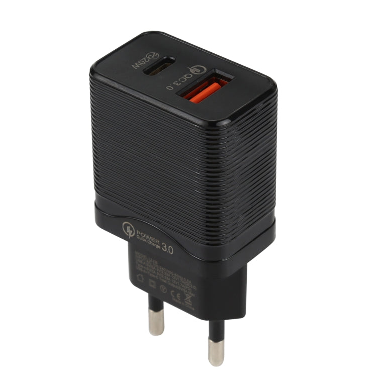 LZ-728 QC 3.0 USB + PD 20W USB-C / Type-C 快速旅行充電器，歐洲插頭，歐洲插頭