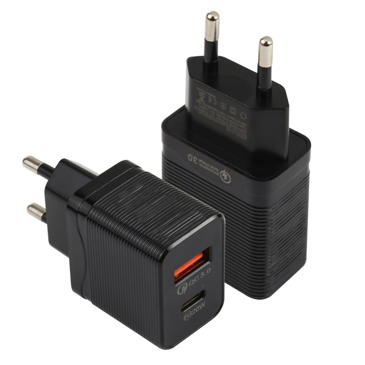 LZ-728 QC 3.0 USB + PD 20W USB-C / Type-C 快速旅行充電器，歐洲插頭，歐洲插頭