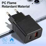 LZ-728 QC 3.0 USB + PD 20W USB-C / Type-C 快速旅行充電器，歐洲插頭，歐洲插頭