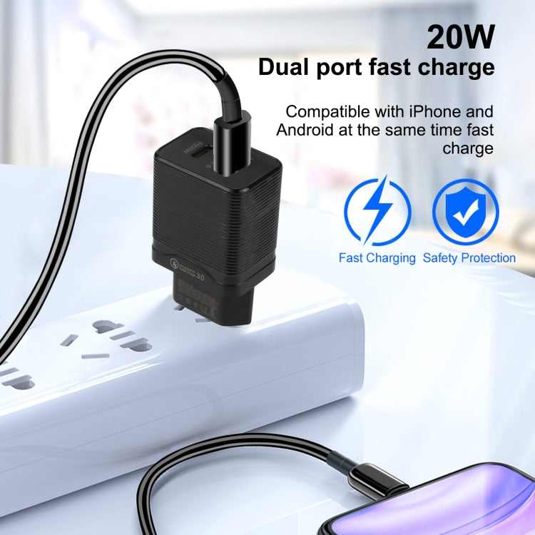 LZ-728 QC 3.0 USB + PD 20W USB-C / Type-C 快速旅行充電器，歐洲插頭，歐洲插頭