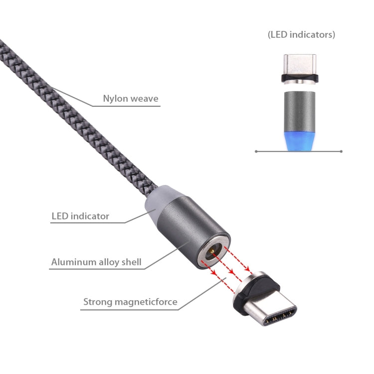 360 度旋轉 1 米編織風格 USB-C / Type-C 至 USB 2.0 強力磁吸充電線帶 LED 指示燈