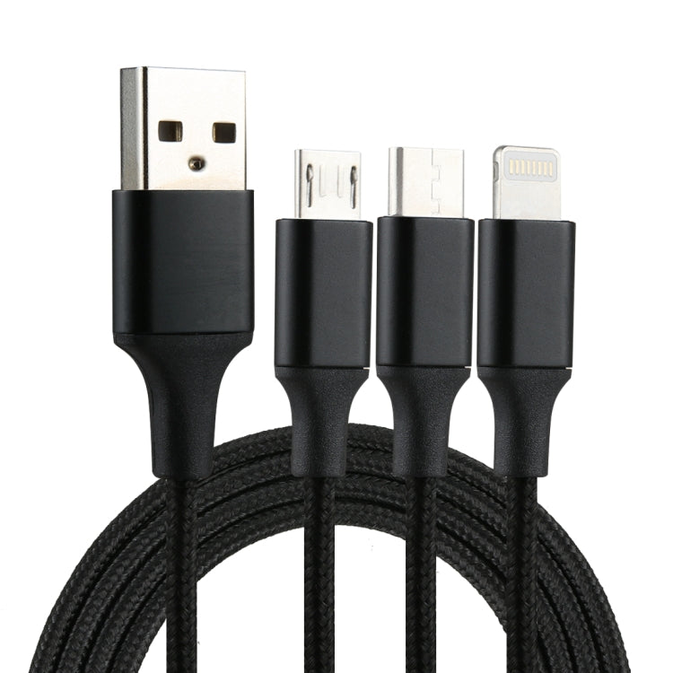 2A 1.2m 3合1 USB轉8 Pin & USB-C / Type-C & Micro USB 尼龍編織充電線
