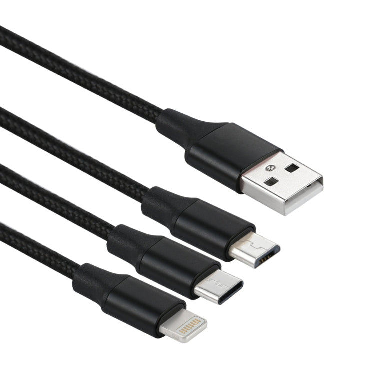 2A 1.2m 3合1 USB轉8 Pin & USB-C / Type-C & Micro USB 尼龍編織充電線