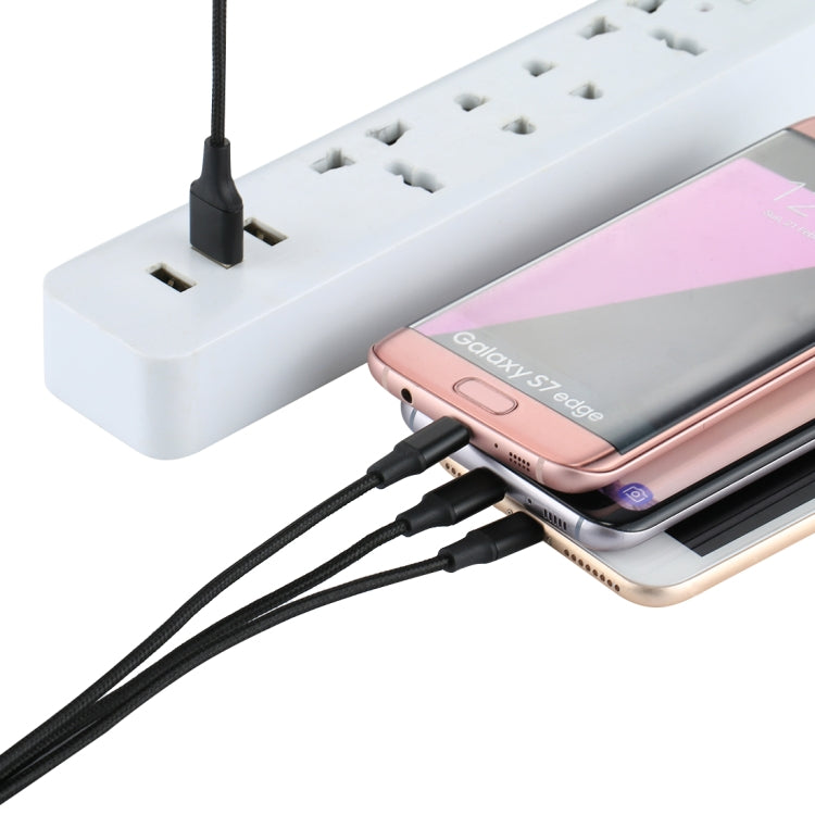 2A 1.2m 3合1 USB轉8 Pin & USB-C / Type-C & Micro USB 尼龍編織充電線