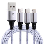 2A 1.2m 3合1 USB轉8 Pin & USB-C / Type-C & Micro USB 尼龍編織充電線