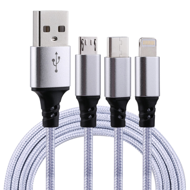 2A 1.2m 3合1 USB轉8 Pin & USB-C / Type-C & Micro USB 尼龍編織充電線