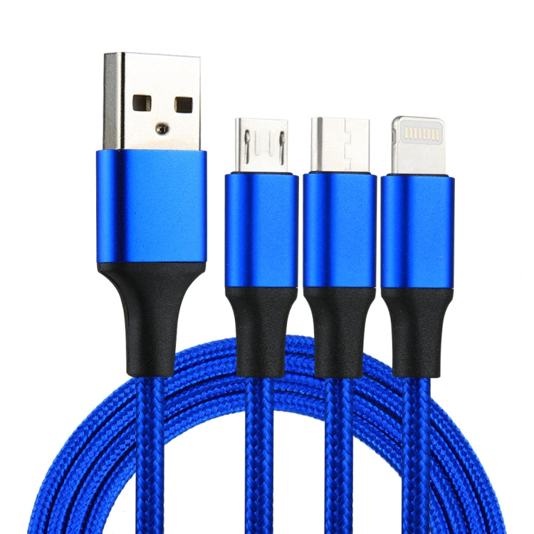 2A 1.2m 3合1 USB轉8 Pin & USB-C / Type-C & Micro USB 尼龍編織充電線