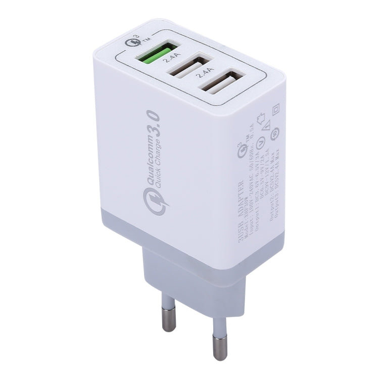 XHF30W 3埠QC3.0 USB快速充電牆充，歐洲插頭，歐洲插頭