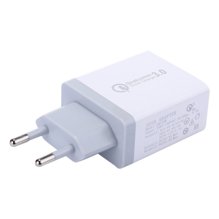 XHF30W 3埠QC3.0 USB快速充電牆充，歐洲插頭，歐洲插頭