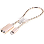 24cm 2A Micro USB 對 USB 鋁合金軟管 OTG 轉接器數據充電線，帶 USB-C / Type-C 連接器