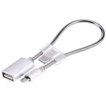 24cm 2A Micro USB 對 USB 鋁合金軟管 OTG 轉接器數據充電線，帶 USB-C / Type-C 連接器