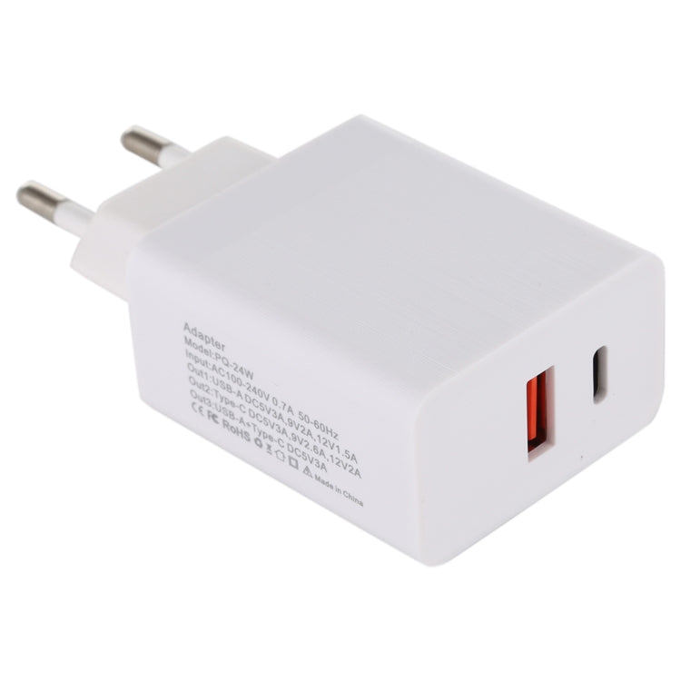 24W PD + QC3.0 快充電源轉接插頭 EU 插頭，24W EU 插頭