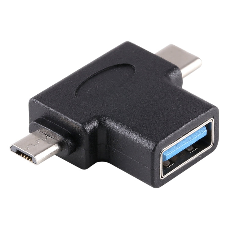 多功能 USB 3.0 母頭與 USB-C / Type-C 公頭及 Micro USB 公頭 T 形 OTG 轉接器