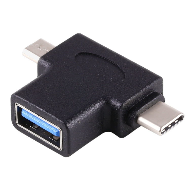 多功能 USB 3.0 母頭與 USB-C / Type-C 公頭及 Micro USB 公頭 T 形 OTG 轉接器