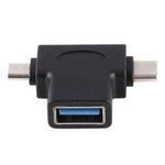 多功能 USB 3.0 母頭與 USB-C / Type-C 公頭及 Micro USB 公頭 T 形 OTG 轉接器
