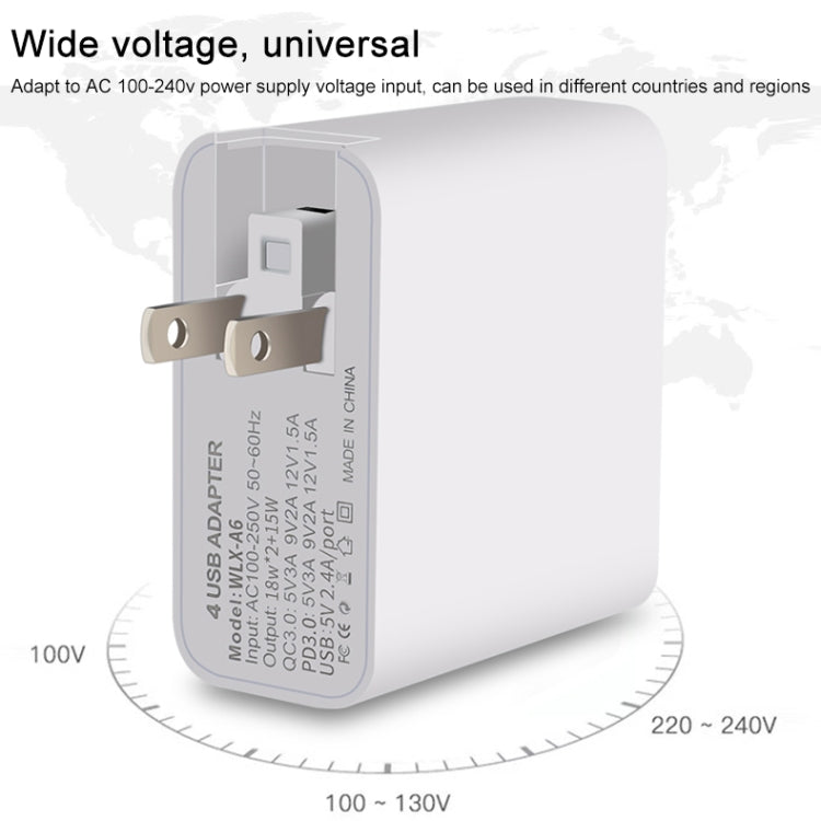 WLX-A6 四埠快速充電 USB 旅行充電器電源適配器，澳規插頭