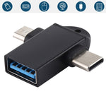 USB 3.0 母頭轉 USB-C / Type-C 公頭 + Micro USB 公頭多功能 OTG 轉接器，附掛繩孔