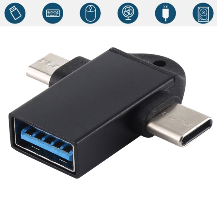 USB 3.0 母頭轉 USB-C / Type-C 公頭 + Micro USB 公頭多功能 OTG 轉接器，附掛繩孔
