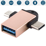 USB 3.0 母頭轉 USB-C / Type-C 公頭 + Micro USB 公頭多功能 OTG 轉接器，附掛繩孔
