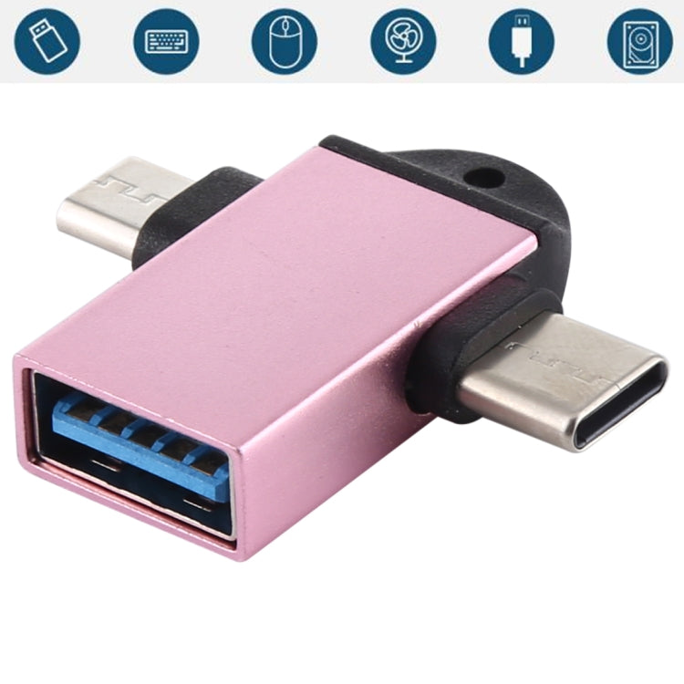 USB 3.0 母頭轉 USB-C / Type-C 公頭 + Micro USB 公頭多功能 OTG 轉接器，附掛繩孔
