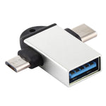 USB 3.0 母頭轉 USB-C / Type-C 公頭 + Micro USB 公頭多功能 OTG 轉接器，附掛繩孔