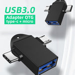 USB 3.0 母頭轉 USB-C / Type-C 公頭 + Micro USB 公頭多功能 OTG 轉接器，附掛繩孔