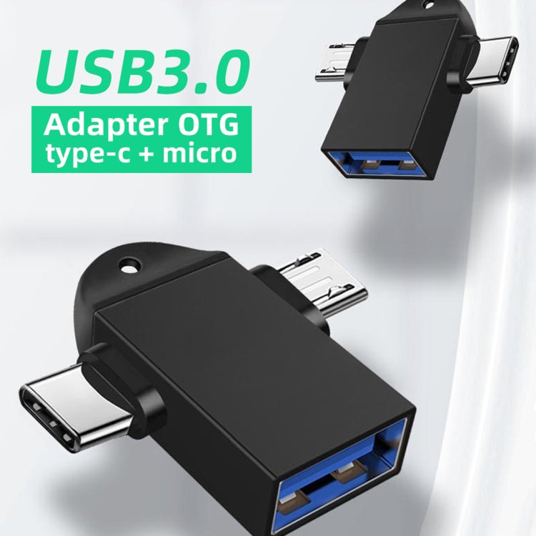 USB 3.0 母頭轉 USB-C / Type-C 公頭 + Micro USB 公頭多功能 OTG 轉接器，附掛繩孔