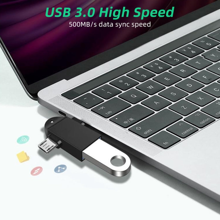 USB 3.0 母頭轉 USB-C / Type-C 公頭 + Micro USB 公頭多功能 OTG 轉接器，附掛繩孔