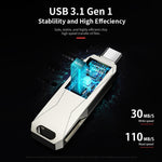 Netac U782C 128GB USB-C / Type-C + USB 3.0 360度旋轉鋅合金隨身碟OTG U盤，128GB
