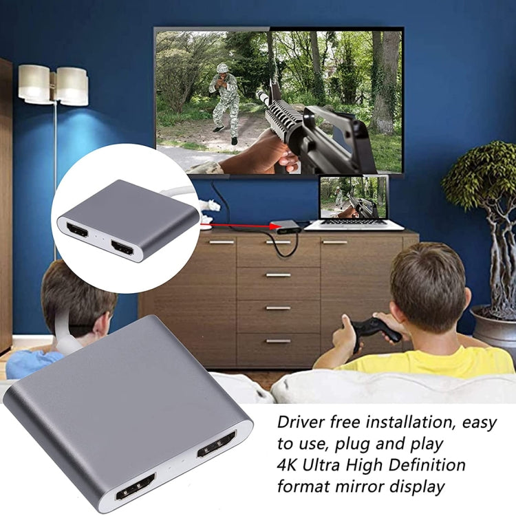 4K超高清雙HDMI介面輸出轉USB-C / Type-C轉接器，9175B