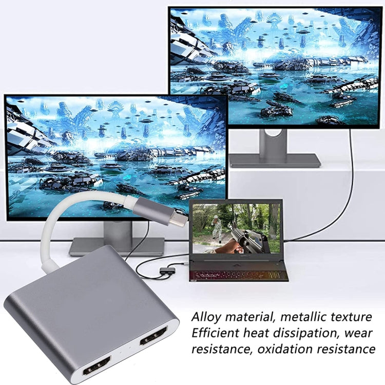 4K超高清雙HDMI介面輸出轉USB-C / Type-C轉接器，9175B