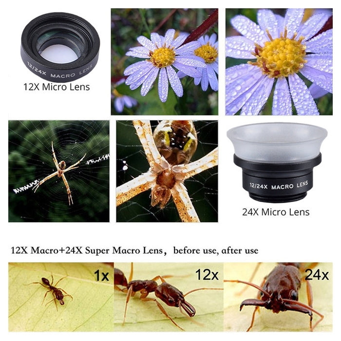 APEXEL APL-24X-H 2合1通用外接12X及24X微距手機鏡頭，附鏡頭遮光罩