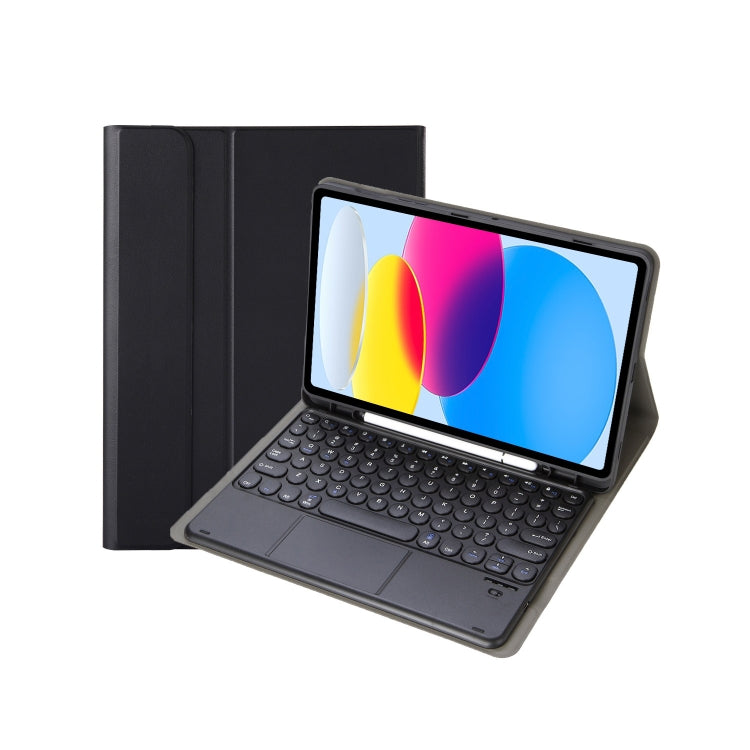 適用於 iPad 11 2025 / 第十代 10.9 2022 YA10B-A 羊皮紋理藍牙觸控鍵盤皮革平板保護套，帶筆槽，YA10B-A