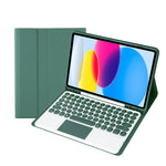 適用於 iPad 11 2025 / 第十代 10.9 2022 YA10B-A 羊皮紋理藍牙觸控鍵盤皮革平板保護套，帶筆槽，YA10B-A