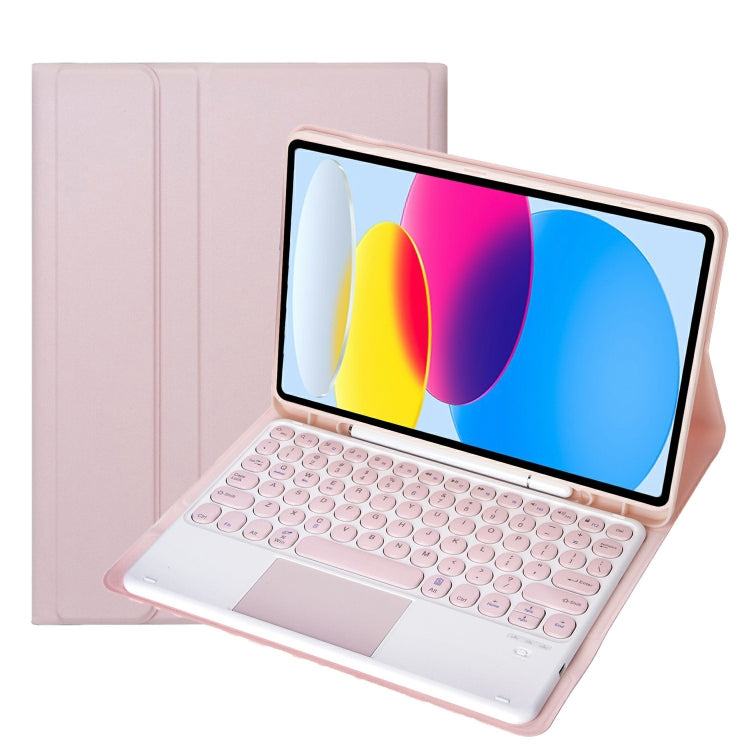 適用於 iPad 11 2025 / 第十代 10.9 2022 YA10B-A 羊皮紋理藍牙觸控鍵盤皮革平板保護套，帶筆槽，YA10B-A