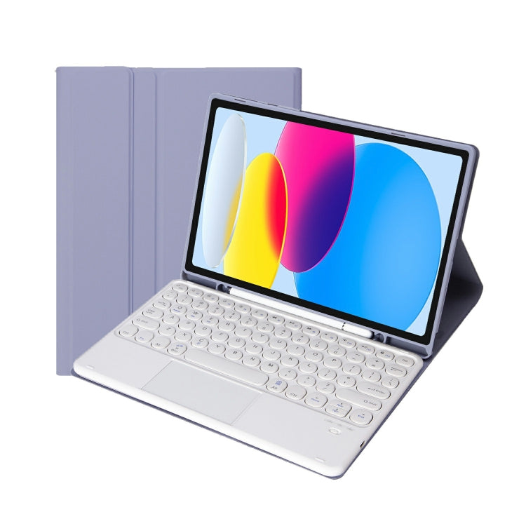 適用於 iPad 11 2025 / 第十代 10.9 2022 YA10B-A 羊皮紋理藍牙觸控鍵盤皮革平板保護套，帶筆槽，YA10B-A