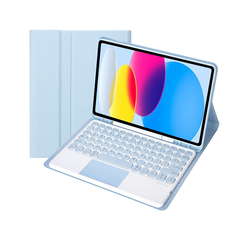 適用於 iPad 11 2025 / 第十代 10.9 2022 YA10B-A 羊皮紋理藍牙觸控鍵盤皮革平板保護套，帶筆槽，YA10B-A