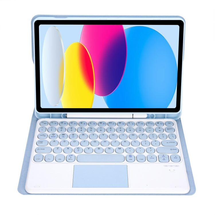 適用於 iPad 11 2025 / 第十代 10.9 2022 YA10B-A 羊皮紋理藍牙觸控鍵盤皮革平板保護套，帶筆槽，YA10B-A
