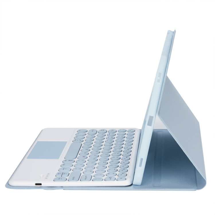 適用於 iPad 11 2025 / 第十代 10.9 2022 YA10B-A 羊皮紋理藍牙觸控鍵盤皮革平板保護套，帶筆槽，YA10B-A