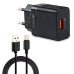 LZ-728 2合1 18W QC 3.0 USB介面旅行充電器 + USB轉USB-C / Type-C數據線套裝，歐洲插頭，線長1米，附USB-C / Type-C線