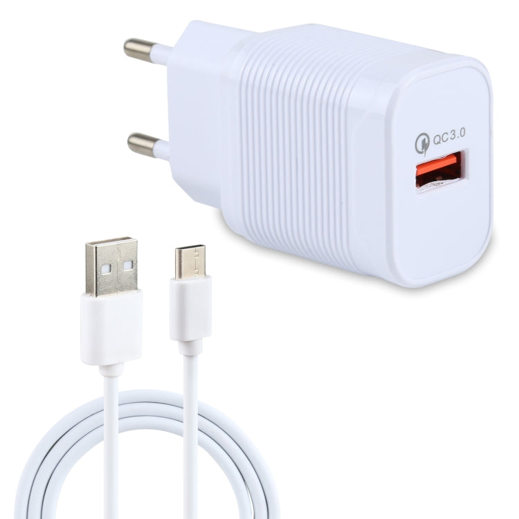 LZ-728 2合1 18W QC 3.0 USB介面旅行充電器 + USB轉USB-C / Type-C數據線套裝，歐洲插頭，線長1米，附USB-C / Type-C線