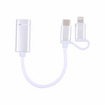 USB 3.0 母頭轉 8 Pin + USB-C / Type-C 公頭充電及傳輸 OTG 尼龍編織轉接線，線長：11cm，8 Pin 銀白、8 Pin 黑、8 Pin 銀、8 Pin 紅、8 Pin 藍