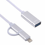 USB 3.0 母頭轉 8 Pin + USB-C / Type-C 公頭充電及傳輸 OTG 尼龍編織轉接線，線長：11cm，8 Pin 銀白、8 Pin 黑、8 Pin 銀、8 Pin 紅、8 Pin 藍