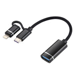 USB 3.0 母頭轉 8 Pin + USB-C / Type-C 公頭充電及傳輸 OTG 尼龍編織轉接線，線長：11cm，8 Pin 銀白、8 Pin 黑、8 Pin 銀、8 Pin 紅、8 Pin 藍