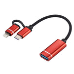 USB 3.0 母頭轉 8 Pin + USB-C / Type-C 公頭充電及傳輸 OTG 尼龍編織轉接線，線長：11cm，8 Pin 銀白、8 Pin 黑、8 Pin 銀、8 Pin 紅、8 Pin 藍