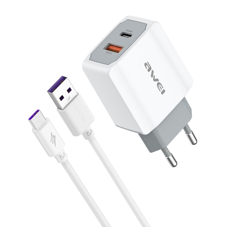 awei PD4 20W PD Type-C + QC 3.0 USB 介面快速充電旅行充電器，附數據線，歐規插頭