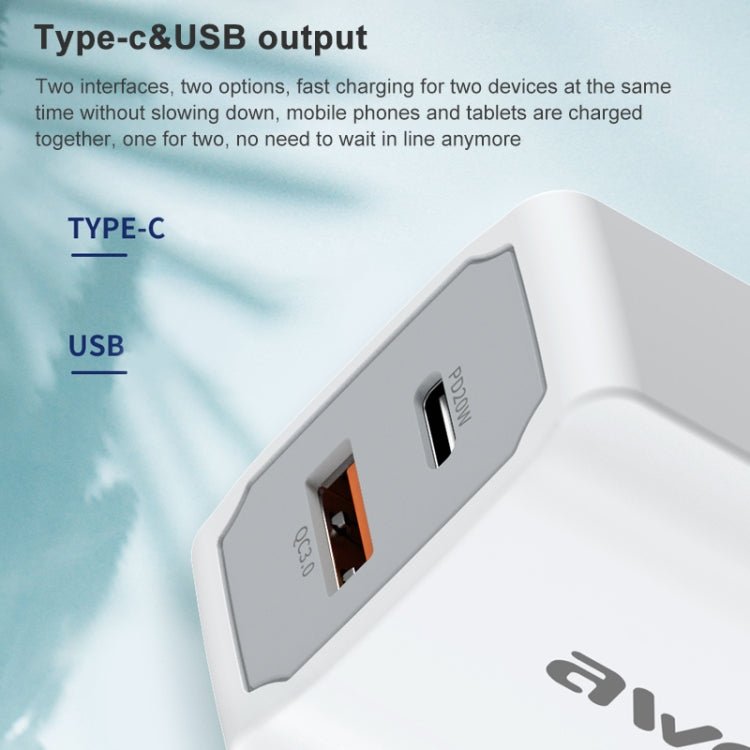 awei PD4 20W PD Type-C + QC 3.0 USB 介面快速充電旅行充電器，附數據線，歐規插頭