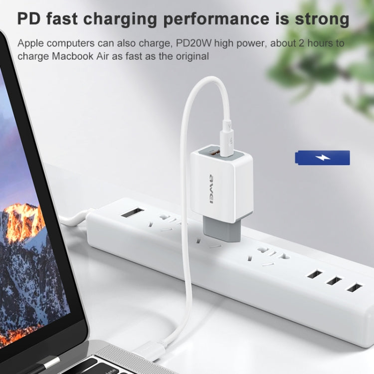 awei PD4 20W PD Type-C + QC 3.0 USB 介面快速充電旅行充電器，附數據線，歐規插頭