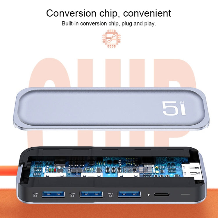 ROCK RT16 5合1 Type-C / USB-C轉HDMI + 4個USB 3.0多功能擴充基座集線器轉換器，RT16